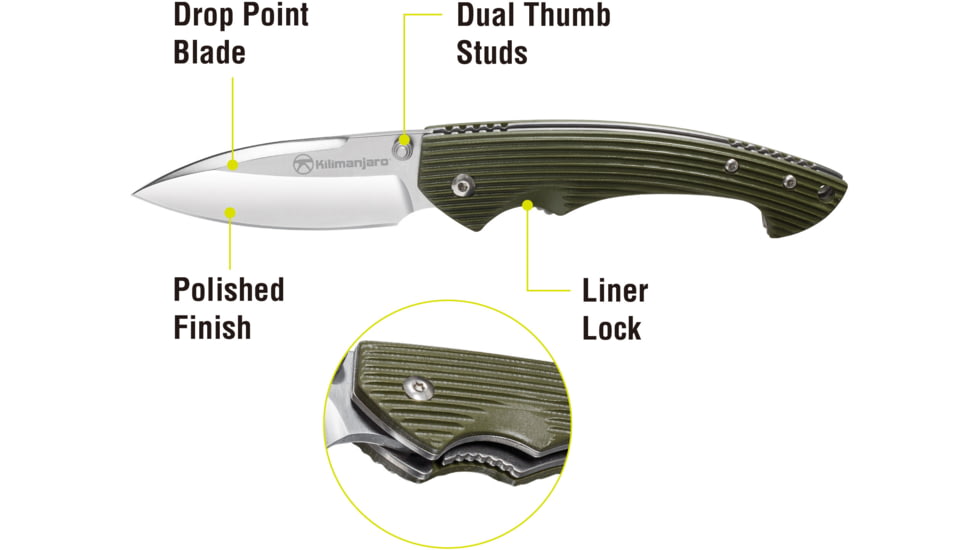 Kilimanjaro Gear Firma Folding Knife,3.2in Plain Blade,OD Green Handle KJ910016