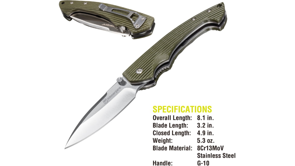 Kilimanjaro Gear Firma Folding Knife,3.2in Plain Blade,OD Green Handle KJ910016