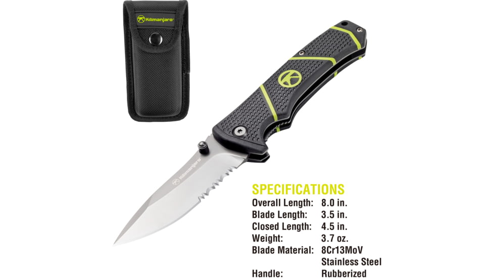 Kilimanjaro Gear Kibo Folding Knife,3.5in, Black Handle, Black ComboEdge Blade KJ910092