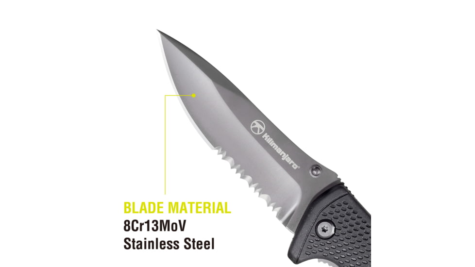 Kilimanjaro Gear Kibo Folding Knife,3.5in, Black Handle, Black ComboEdge Blade KJ910092