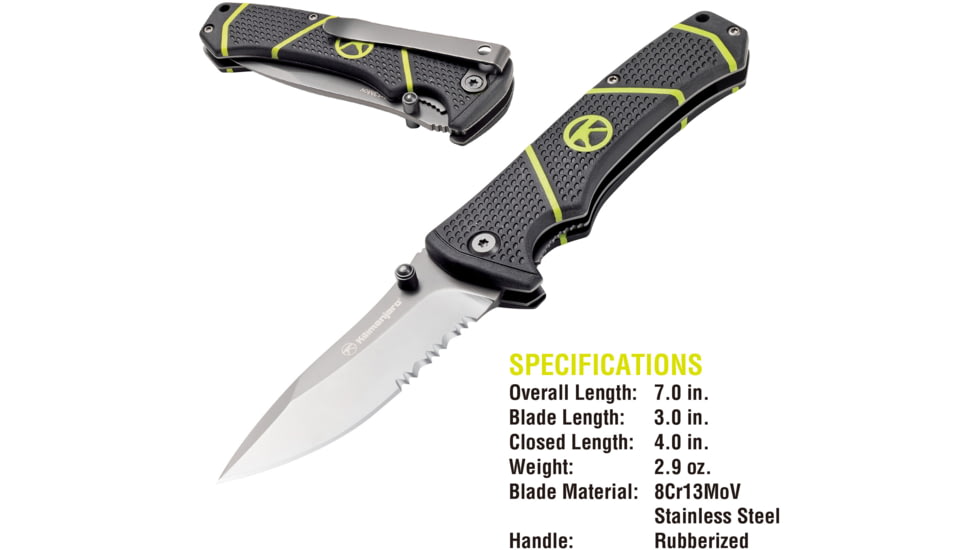 Kilimanjaro Gear Kibo Folding Knife,3in, Black Handle, Black ComboEdge Blade KJ910093