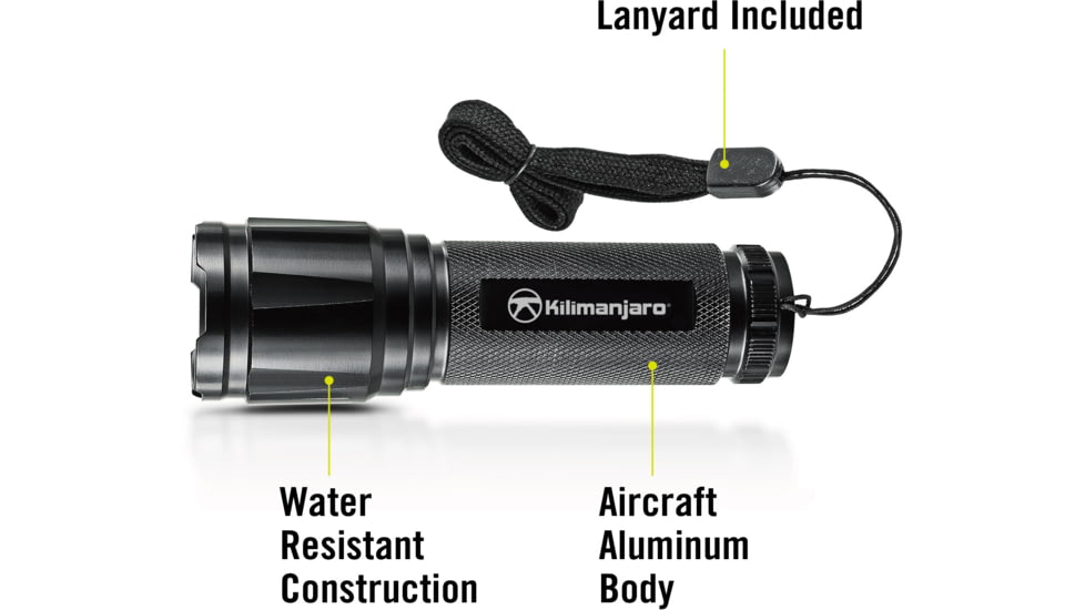 Kilimanjaro Gear LED Tactical Flashlight, Black, 250 Lumens, 3 AAA Included KJ910079, EDEMO1