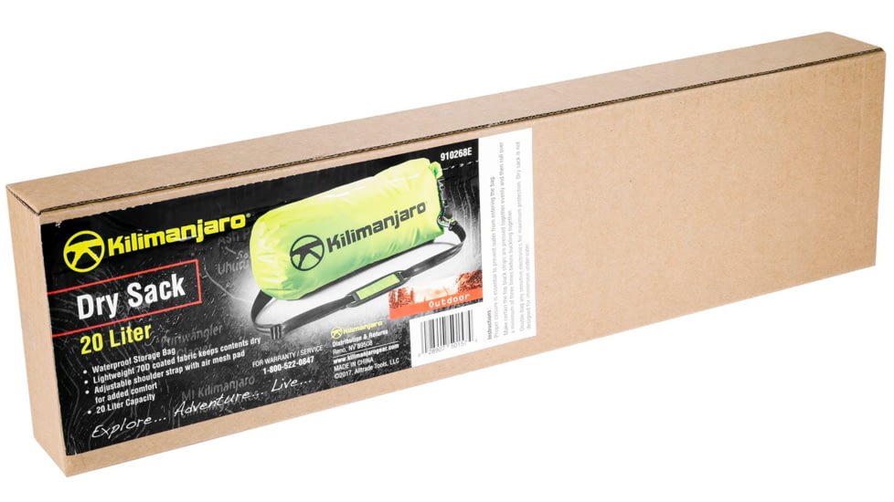 Kilimanjaro Gear Lightweight 20L Drybag, 70D Nylon, Waterproof, Green, 20 Liter, 910268E