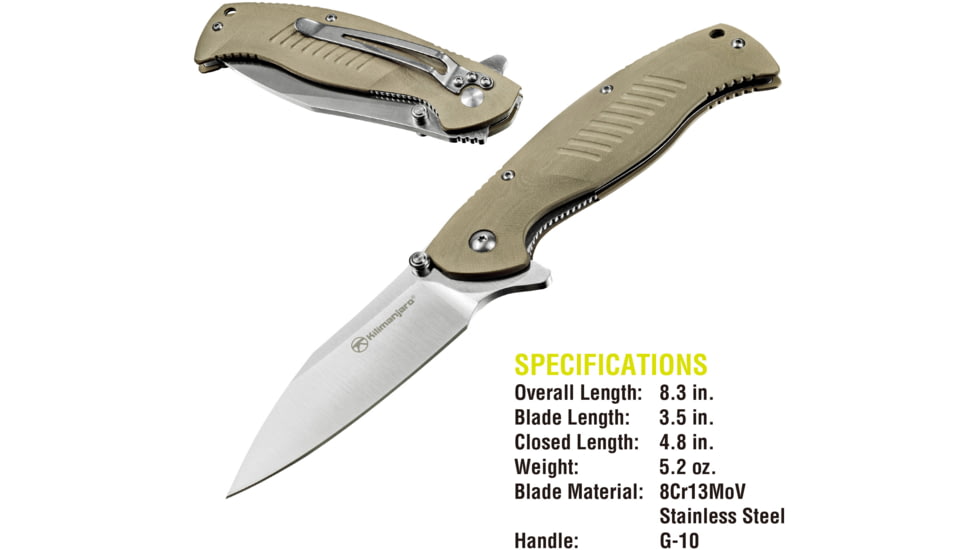 Kilimanjaro Gear Morsa Folding Knife,3.5in,Tan Wood Grain G10 Handle,Plain Blade KJ910027