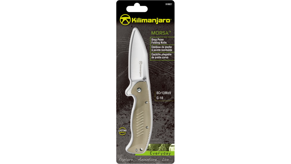 Kilimanjaro Gear Morsa Folding Knife,3.5in,Tan Wood Grain G10 Handle,Plain Blade KJ910027