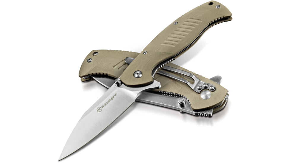 Kilimanjaro Gear Morsa Folding Knife,3.5in,Tan Wood Grain G10 Handle,Plain Blade KJ910027