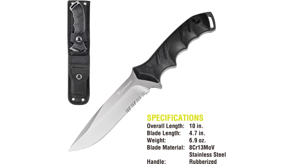 Kilimanjaro Gear Shira Survival Fixed Blade Knife,4.7in, Black Handle, Black ComboEdge Blade KJ910094
