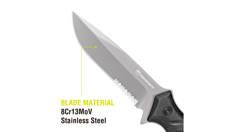 Kilimanjaro Gear Shira Survival Fixed Blade Knife,4.7in, Black Handle, Black ComboEdge Blade KJ910094