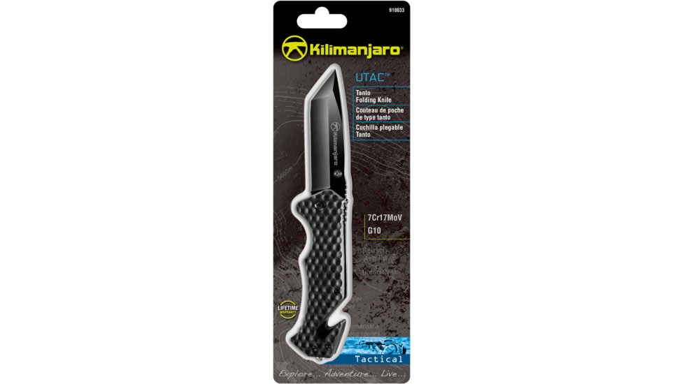 Kilimanjaro Gear UTAC Rescue Folding Knife,3.5in, Black G10 Handle, Black Tanto Blade KJ910033