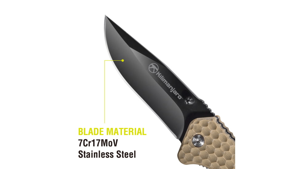 Kilimanjaro Gear UTAC Rescue Folding Knife,3.5in,Tan G10 Handle, Black Tanto Blade KJ910032