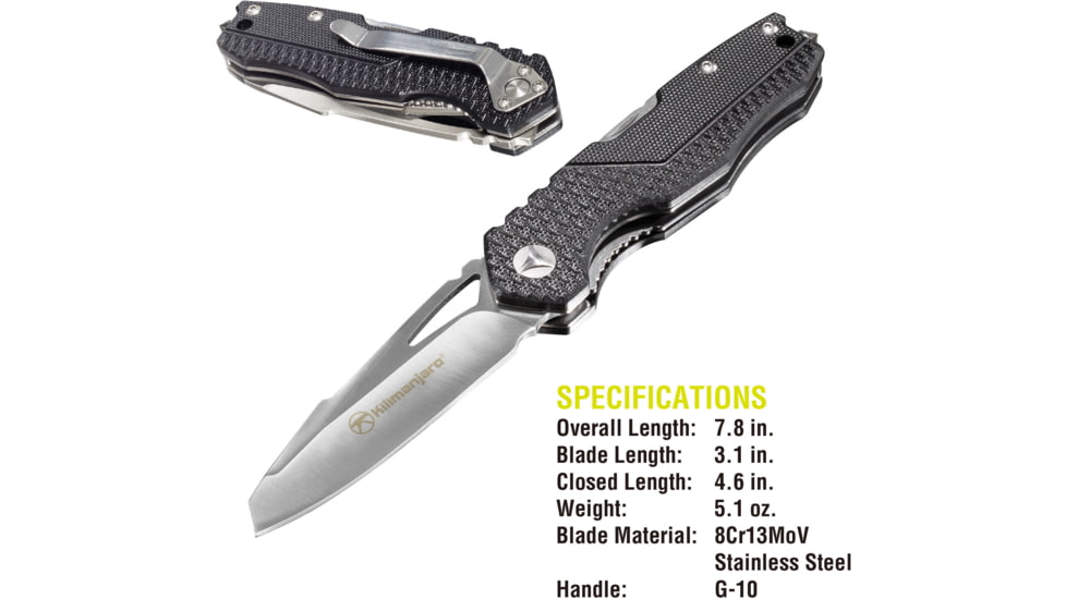 Kilimanjaro Gear Vello Folding Knife/Multi Tool,3.7in, Black G10 handle,Plain Blade KJ910036