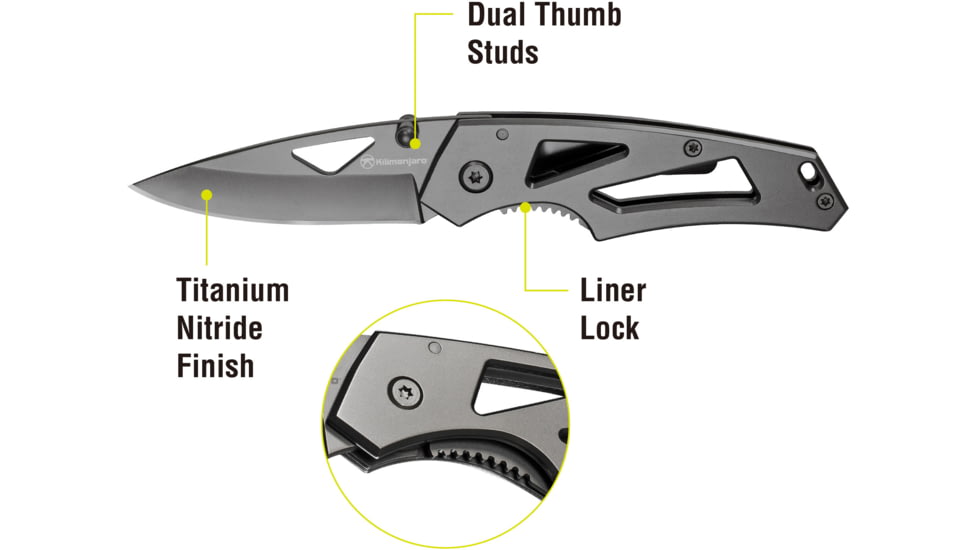 Kilimanjaro Gear Vertice Folding Knife,2.6in,Skeletonized Black Handle, Black Plain KJ910061