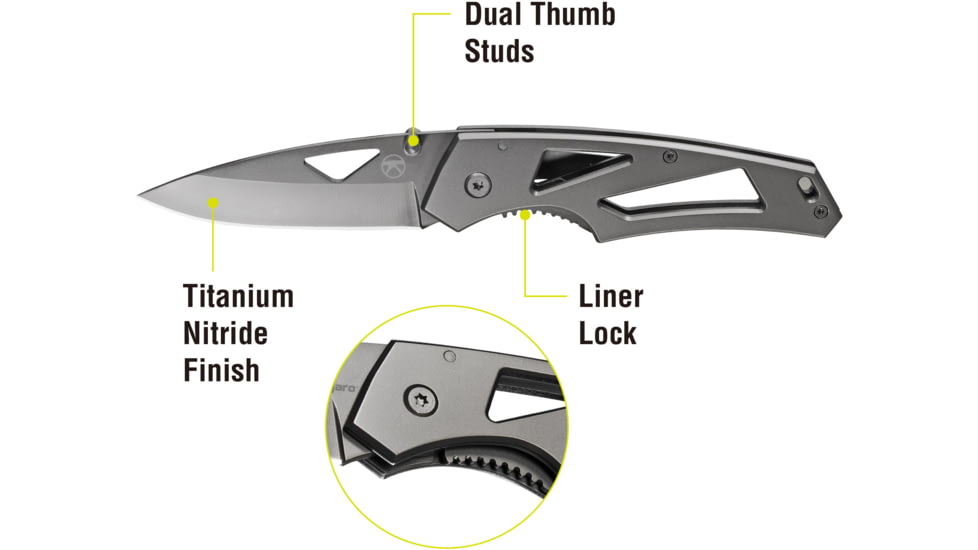 Kilimanjaro Gear Vertice Folding Knife,3in,Skeletonized Black Handle, Black Plain KJ910060