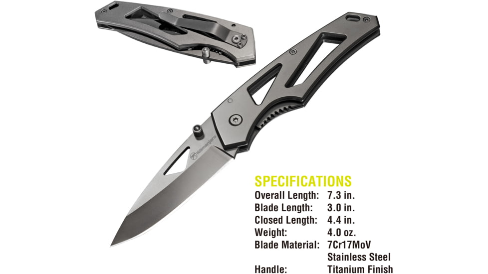 Kilimanjaro Gear Vertice Folding Knife,3in,Skeletonized Black Handle, Black Plain KJ910060