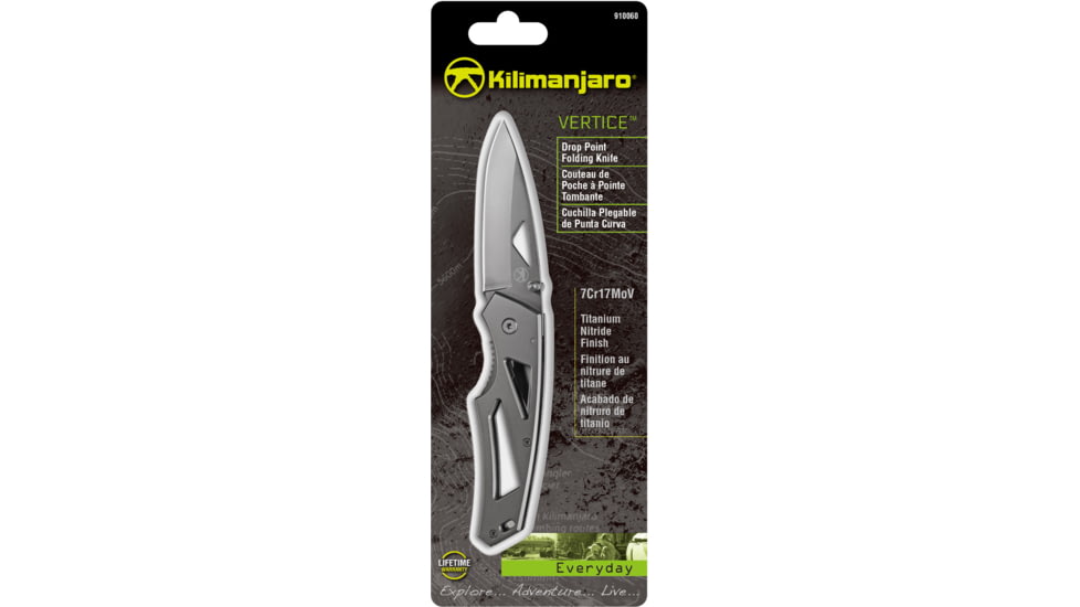 Kilimanjaro Gear Vertice Folding Knife,3in,Skeletonized Black Handle, Black Plain KJ910060