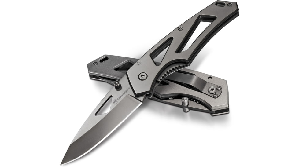 Kilimanjaro Gear Vertice Folding Knife,3in,Skeletonized Black Handle, Black Plain KJ910060