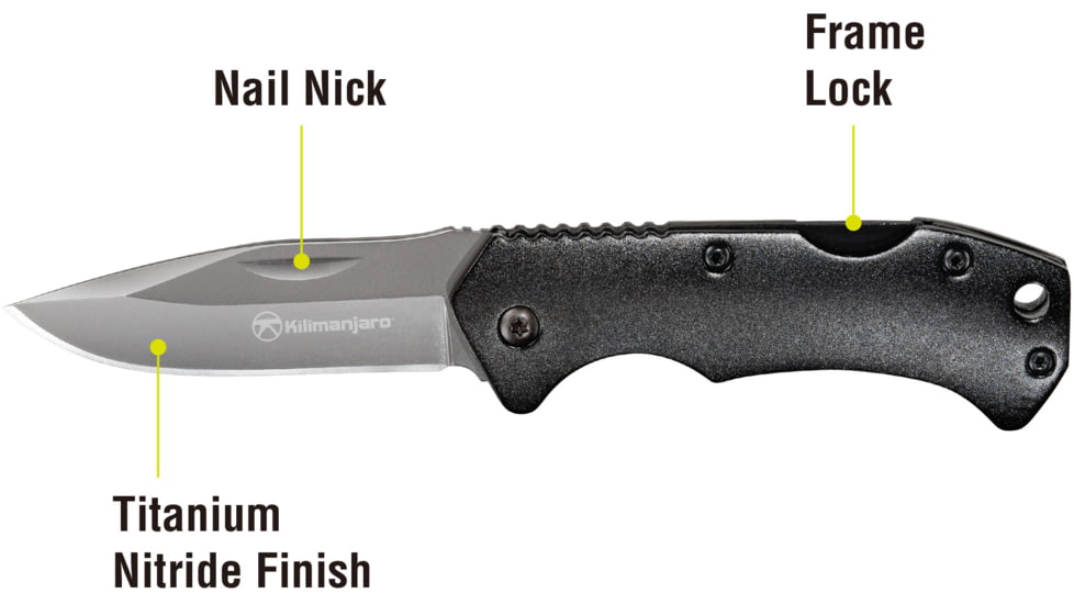 Kilimanjaro Gear Victus Folding Knife,2.5in, Black Handle, Black Plain Edge KJ910086