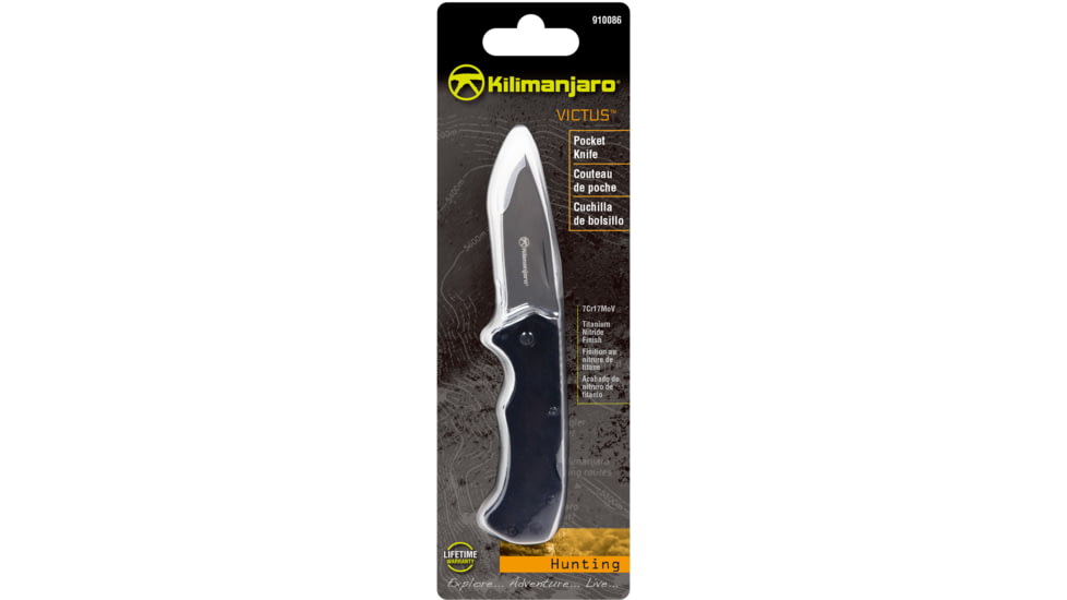 Kilimanjaro Gear Victus Folding Knife,2.5in, Black Handle, Black Plain Edge KJ910086