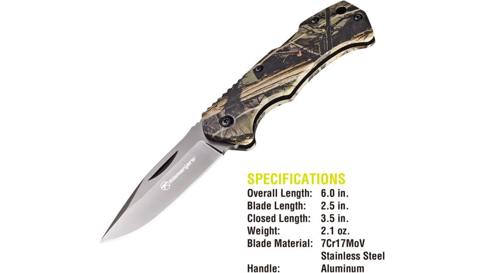 Kilimanjaro Gear Victus Folding Knife,2.5in,Camo Handle, Black Plain Edge KJ910090