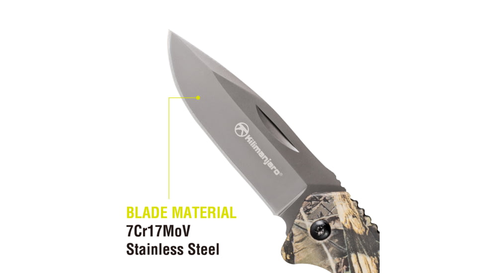 Kilimanjaro Gear Victus Folding Knife,2.5in,Camo Handle, Black Plain Edge KJ910090