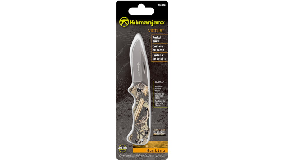 Kilimanjaro Gear Victus Folding Knife,2.5in,Camo Handle, Black Plain Edge KJ910090