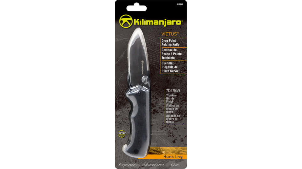 Kilimanjaro Gear Victus Folding Knife,3.5in, Black Handle, Black Plain Edge KJ910048