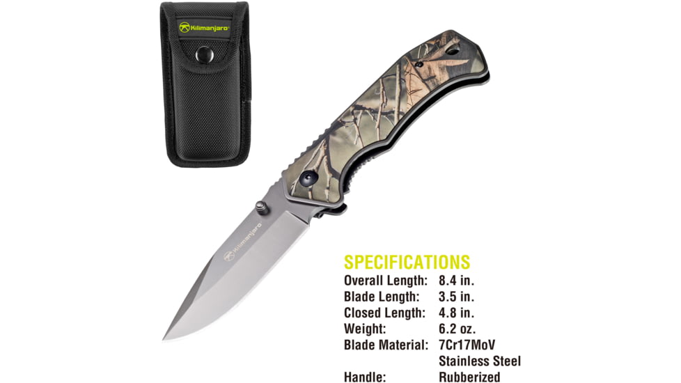 Kilimanjaro Gear Victus Folding Knife,3.5in,Camo Handle, Black Plain Edge KJ910087