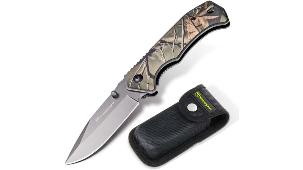 Kilimanjaro Gear Victus Folding Knife,3.5in,Camo Handle, Black Plain Edge KJ910087