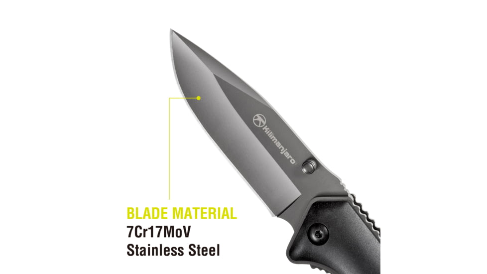 Kilimanjaro Gear Victus Folding Knife,3in, Black Handle, Black Plain Edge KJ910085