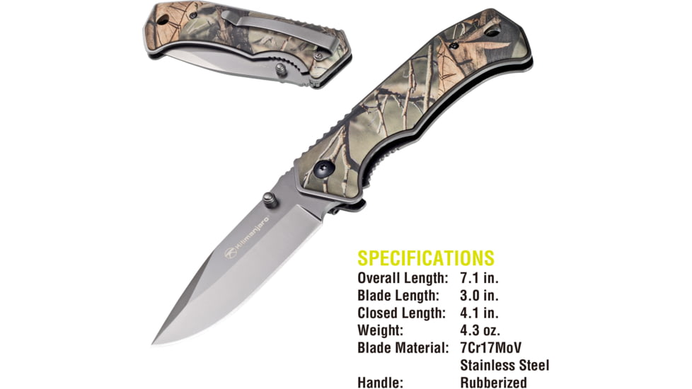 Kilimanjaro Gear Victus Folding Knife,3in,Camo Handle, Black Plain Edge KJ910089