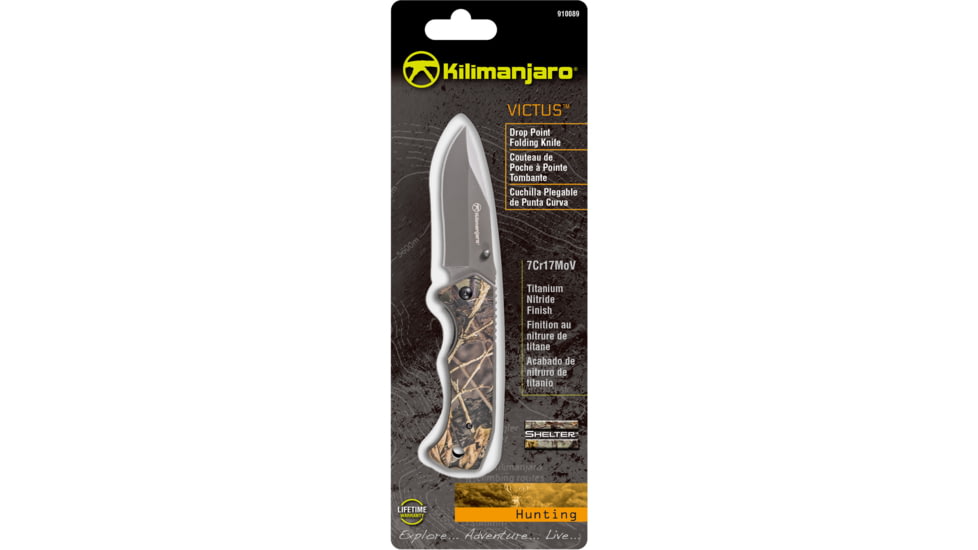 Kilimanjaro Gear Victus Folding Knife,3in,Camo Handle, Black Plain Edge KJ910089