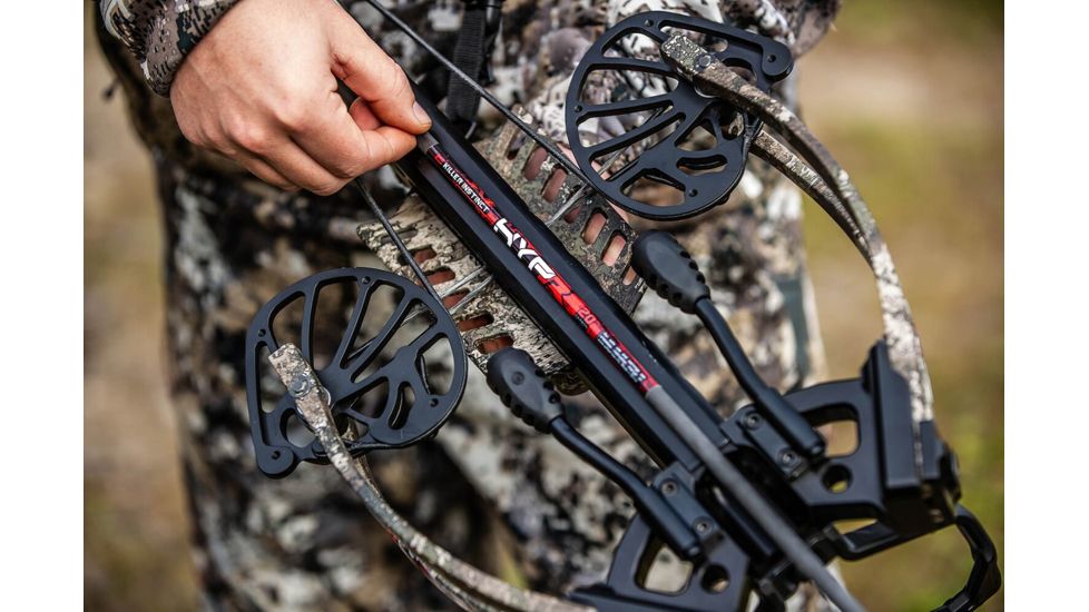 Demo, Killer Instinct Furious Pro 9.5 Crossbow w/ Lumix 4 x 32 IR-E Scope, Rope Cocker, String Suppressors, 5-Bolt Quiver, HYPR Bolts and Field Tips, Stick of Rail Lube, True Timber Strata, 1093-DEMO