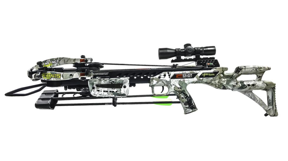 Killer Instinct Ripper 415 Crossbow w/ Lumix 4 x 32 IR-W Scope, Rope Cocker, String Suppressors, 5-Bolt Quiver, 3 HYPR Lite Bolts and Field Tips, Stick of Rail Lube, Chaos Green, 200lbs, 1105