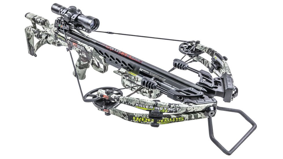Killer Instinct Ripper 415 Crossbow w/ Lumix 4 x 32 IR-W Scope, Rope Cocker, String Suppressors, 5-Bolt Quiver, 3 HYPR Lite Bolts and Field Tips, Stick of Rail Lube, Chaos Green, 200lbs, 1105