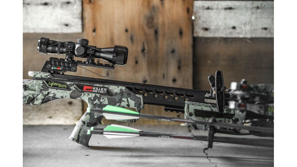Killer Instinct Ripper 415 Crossbow w/ Lumix 4 x 32 IR-W Scope, Rope Cocker, String Suppressors, 5-Bolt Quiver, 3 HYPR Lite Bolts and Field Tips, Stick of Rail Lube, Chaos Green, 200lbs, 1105