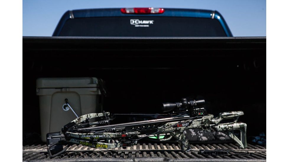 Killer Instinct Ripper 415 Crossbow w/ Lumix 4 x 32 IR-W Scope, Rope Cocker, String Suppressors, 5-Bolt Quiver, 3 HYPR Lite Bolts and Field Tips, Stick of Rail Lube, Chaos Green, 200lbs, 1105