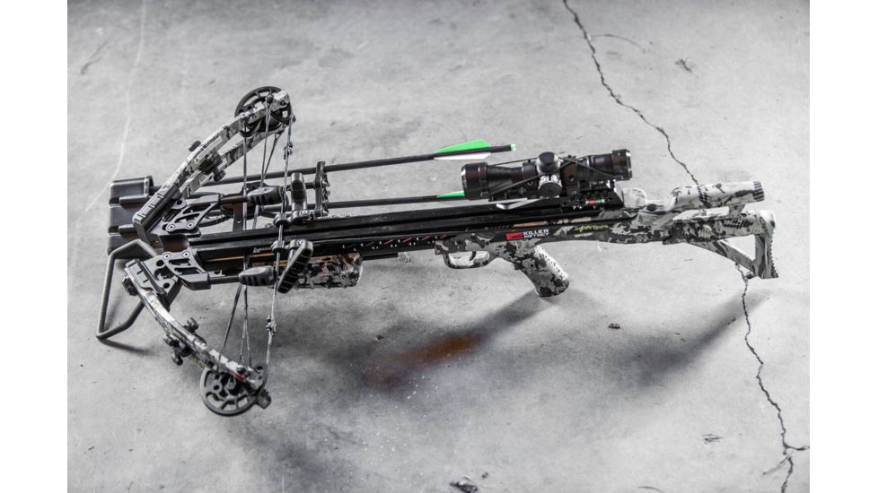 Killer Instinct Ripper 415 Crossbow w/ Lumix 4 x 32 IR-W Scope, Rope Cocker, String Suppressors, 5-Bolt Quiver, 3 HYPR Lite Bolts and Field Tips, Stick of Rail Lube, Chaos Green, 200lbs, 1105