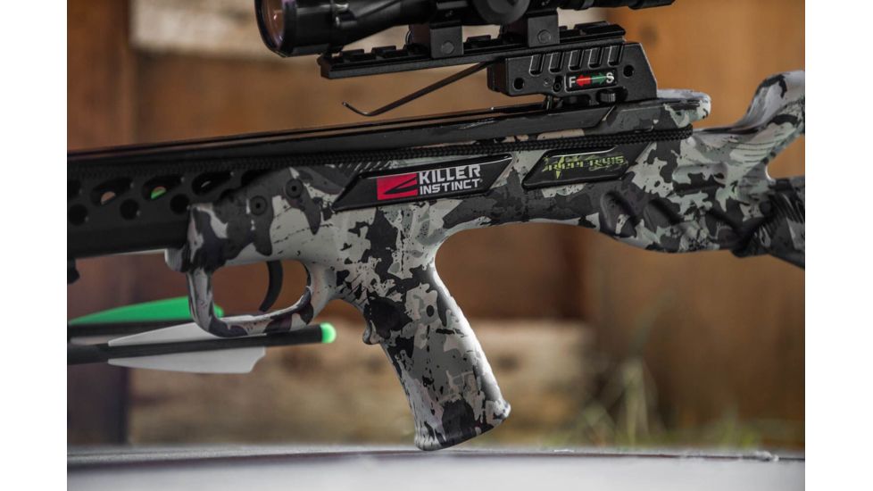 Killer Instinct Ripper 415 Crossbow w/ Lumix 4 x 32 IR-W Scope, Rope Cocker, String Suppressors, 5-Bolt Quiver, 3 HYPR Lite Bolts and Field Tips, Stick of Rail Lube, Chaos Green, 200lbs, 1105
