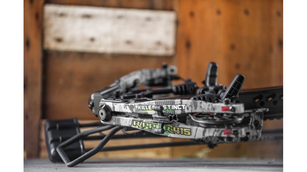 Killer Instinct Ripper 415 Crossbow w/ Lumix 4 x 32 IR-W Scope, Rope Cocker, String Suppressors, 5-Bolt Quiver, 3 HYPR Lite Bolts and Field Tips, Stick of Rail Lube, Chaos Green, 200lbs, 1105