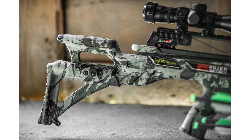 Killer Instinct Ripper 415 Crossbow w/ Lumix 4 x 32 IR-W Scope, Rope Cocker, String Suppressors, 5-Bolt Quiver, 3 HYPR Lite Bolts and Field Tips, Stick of Rail Lube, Chaos Green, 200lbs, 1105