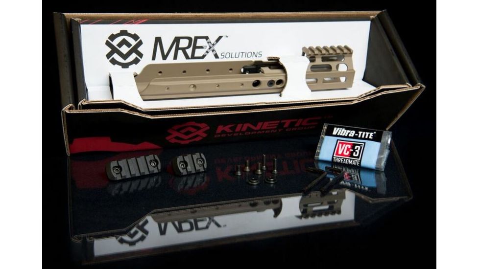 Kinetic Development Group MREX MLOK 4.9 - Modular Receiver Extension, Includes rail, two picattiny rail sections, screw/wrench kit, FDE MRX5-130