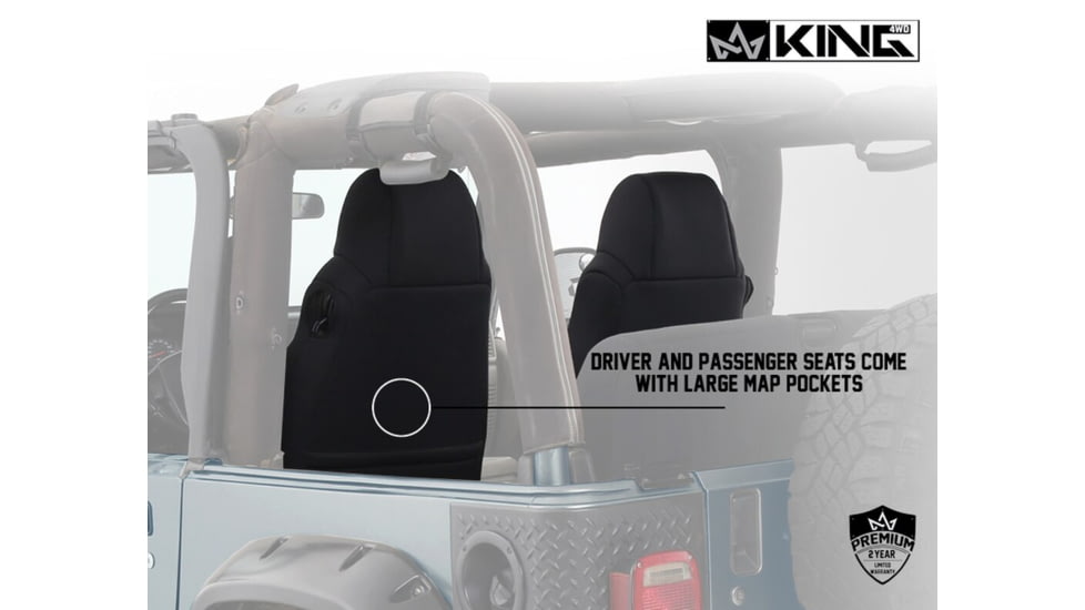 King 4WD Seat Covers, Jeep Wrangler TJ 1997 - 2002, Neoprene, Black/Black, 11010701