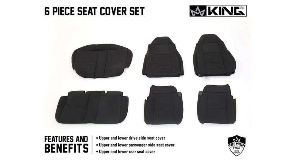 King 4WD Seat Covers, Jeep Wrangler TJ 1997 - 2002, Neoprene, Black/Black, 11010701