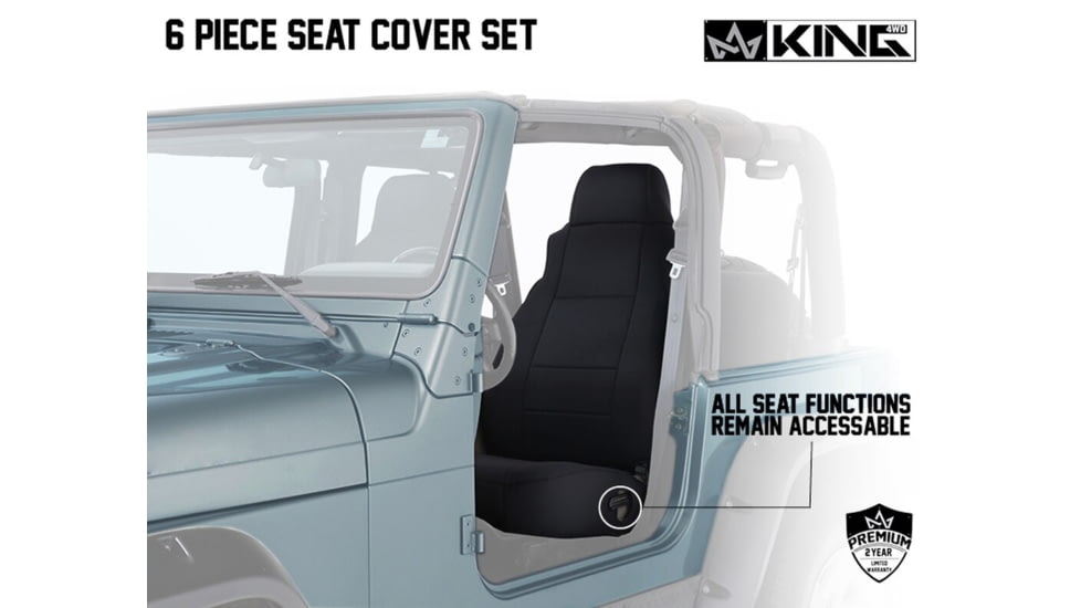 King 4WD Seat Covers, Jeep Wrangler TJ 1997 - 2002, Neoprene, Black/Black, 11010701