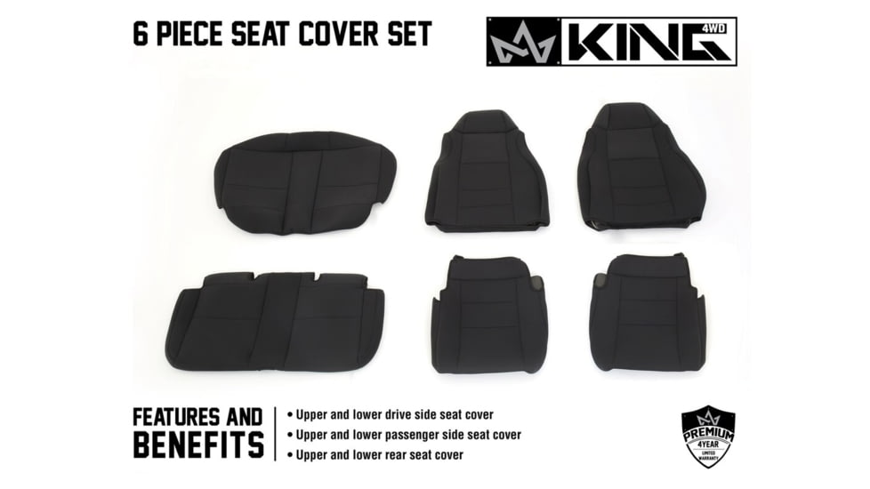 King 4WD Seat Covers, Jeep Wrangler TJ &amp; LJ 2003 - 2006, Neoprene, Black/Black, 11010601