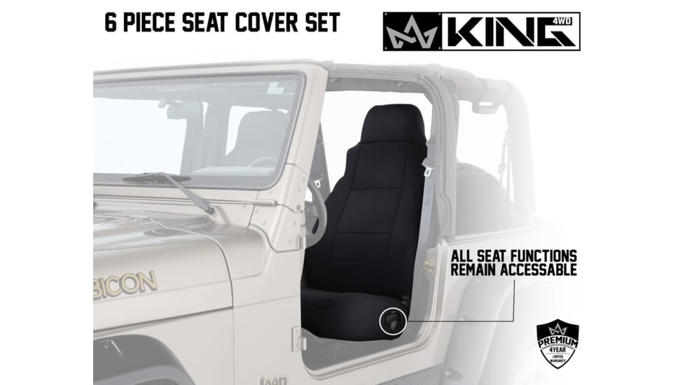 King 4WD Seat Covers, Jeep Wrangler TJ &amp; LJ 2003 - 2006, Neoprene, Black/Black, 11010601