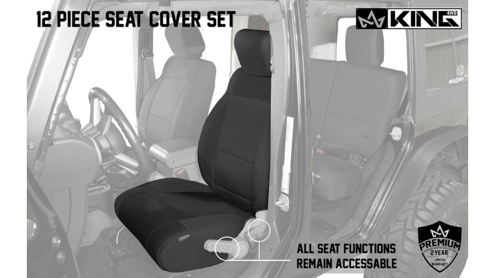 King 4WD Seat Covers, Jeep Wrangler Unlimited JK 4 Door 2008 - 2012, Neoprene, Black/Black, 11010401