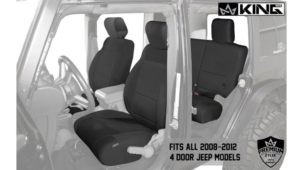 King 4WD Seat Covers, Jeep Wrangler Unlimited JK 4 Door 2008 - 2012, Neoprene, Black/Black, 11010401