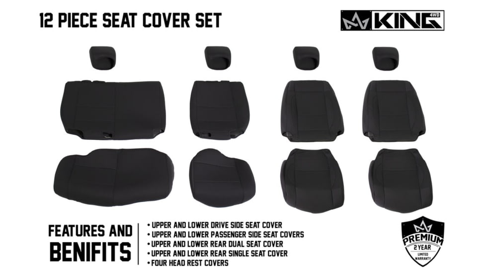 King 4WD Seat Covers, Jeep Wrangler Unlimited JK 4 Door 2008 - 2012, Neoprene, Black/Black, 11010401