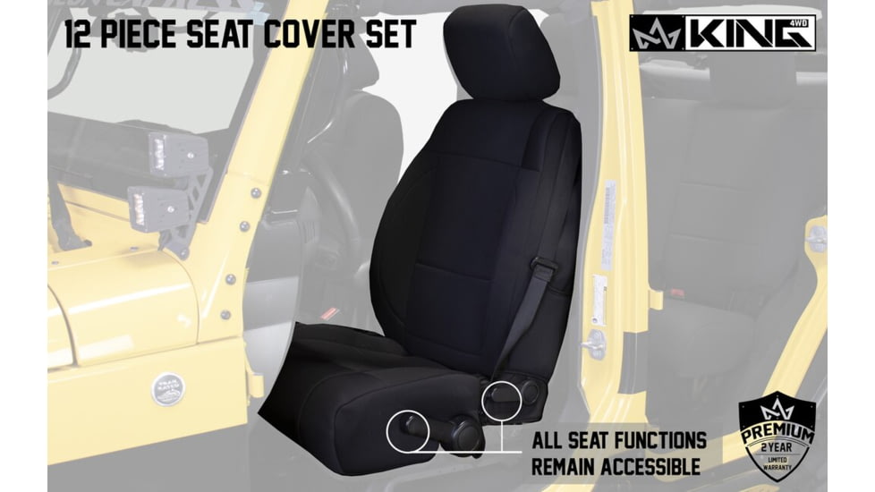 King 4WD Seat Covers, Jeep Wrangler Unlimited JK 4 Door 2013 - 2018, Neoprene, Black/Black, 11010201